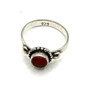 Sterling Silver Ring Round Carnelian 925 Mark Boho Bohemian 6 1/2 Size 6.5